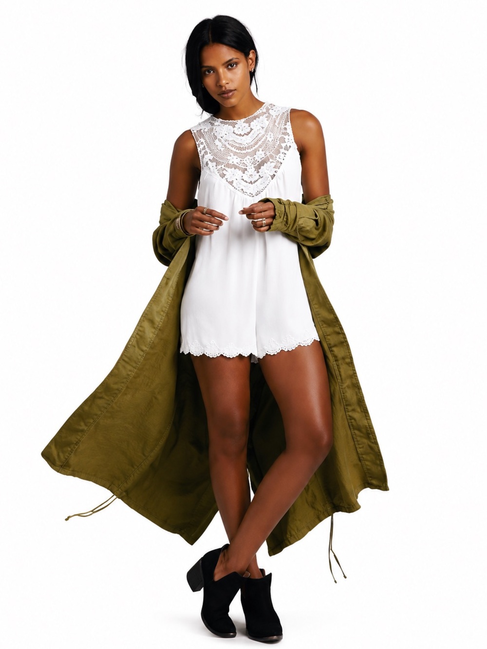 Free People White Lace High Neck Romper Sleeveless Boho Festival Size Small